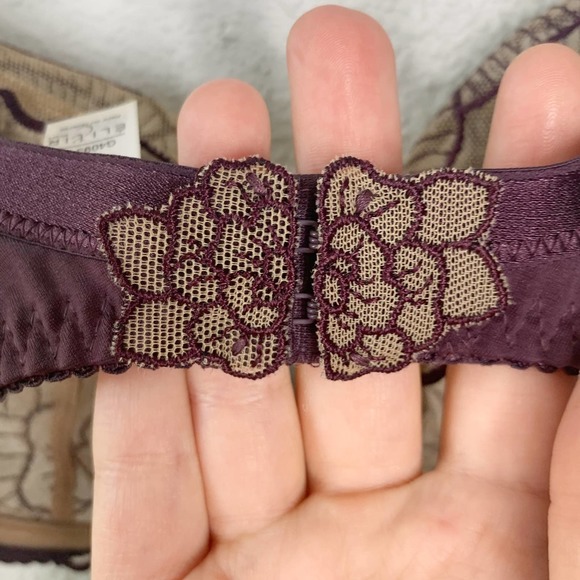 Elixir Nude Tan Plum Purple Sheer Floral Lingerie Bra Women's Size 32DD - Picture 6 of 9